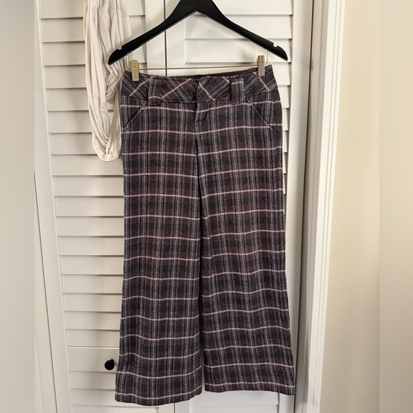 Free People Pants - Free People Women’s Mauve Wool Blend Plaid Trousers Size 0